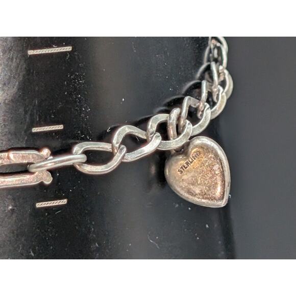 Vintage 925 Sterling Chain Link Two Heart Charm Bracelet - Picture 5 of 5